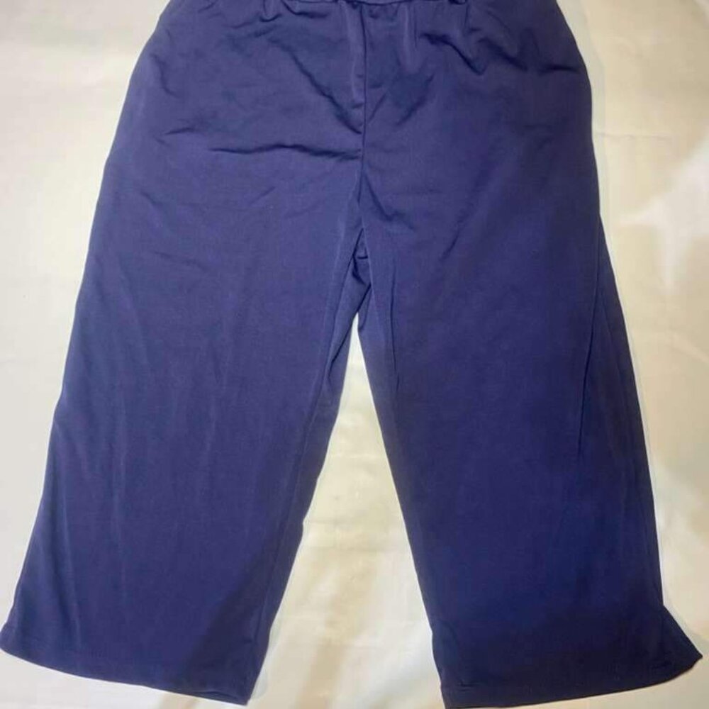 Womens L Navy Cropped Wide Leg Pull On Stretch Capri Pants Elastic Waist Comfort